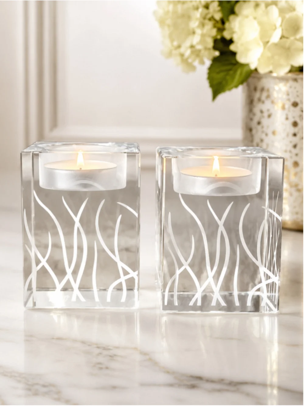 Oleg Cassini Hampton Etched Crystal Votive Candle Holders – Set of 2